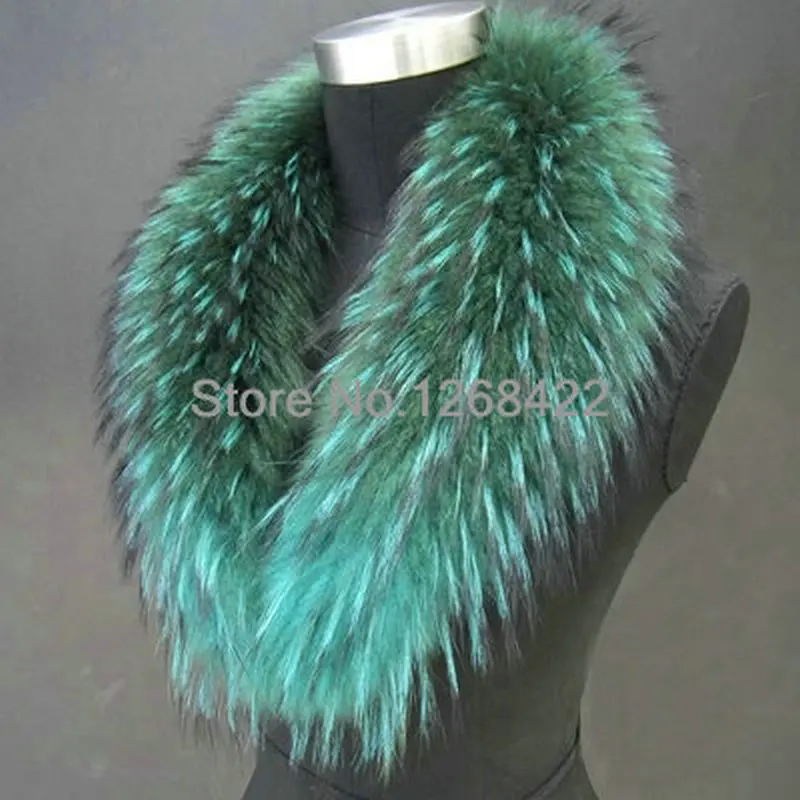 Free shipping Fur collar raccoon fur the whole skin heavy hair article scarf shawl lapel collar cap green