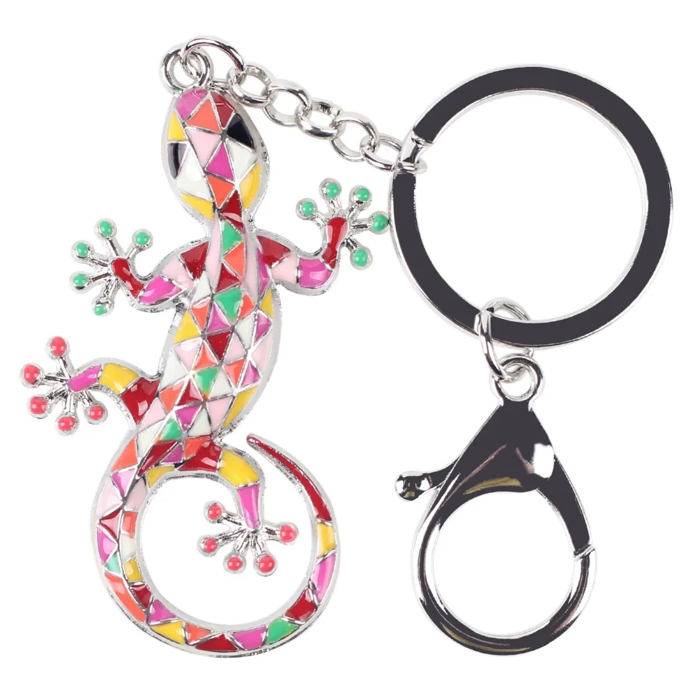 Bonsny 2016 Enamel Alloy Gecko Lizard Alloy Metal Key Chain Key Ring Pom Gift For Women Girl Bag Charm Keychain Pendant Jewelry