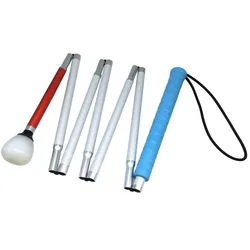 125cm- 155cm, 7-Section Aluminum Blind Cane,Reflective White and Red, Folding Walking Stick for Blind People, Blue Handle
