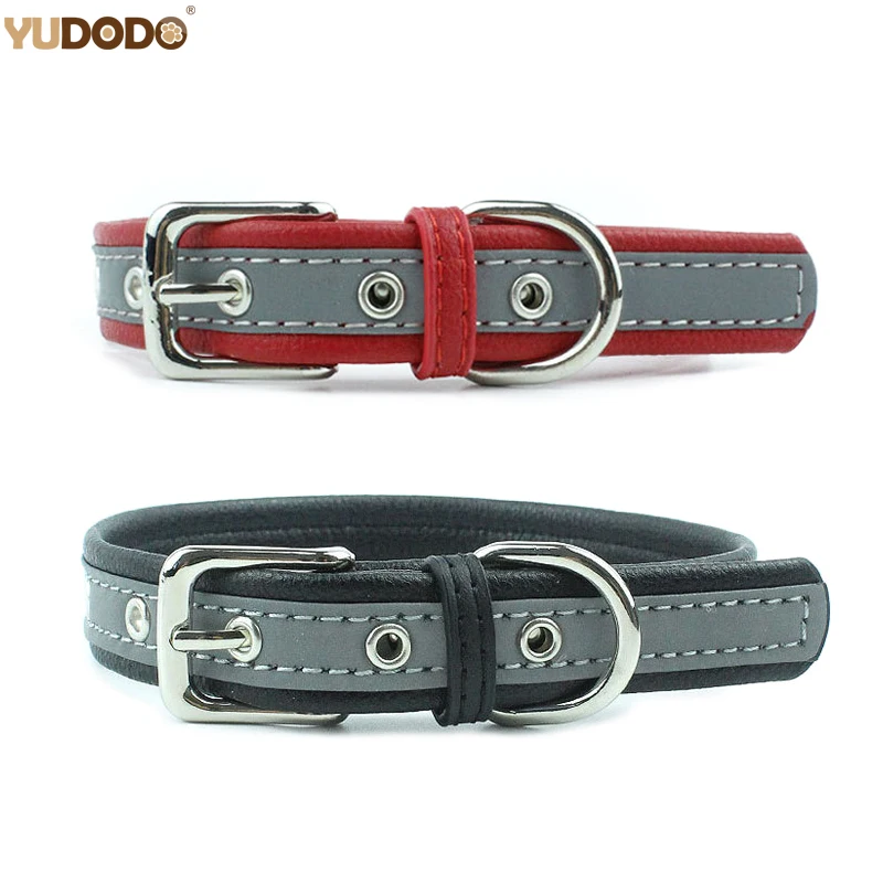 Reflective Pet Dog Collar PU Leather Adjustable Necklace Red Black Small Pet Supplies Collars For Puppy Cat Dogs