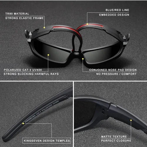 Imagen 2 del producto Gafas de Sol Polarizadas UV400 KINGSEVEN de Moda para Hombre, Gafas de Sol de Diseño de Marca de Lujo Vintage para Ciclismo y Conducción