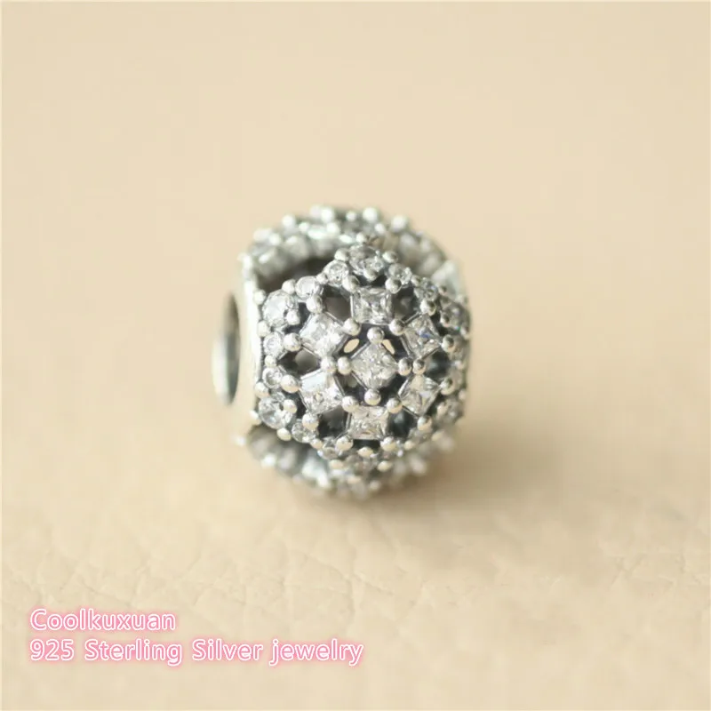 

Winter Original 925 Sterling Silver Snow Flurry Charm, Clear CZ Beads Fit Brand Charms Bracelet Diy Jewelry Making