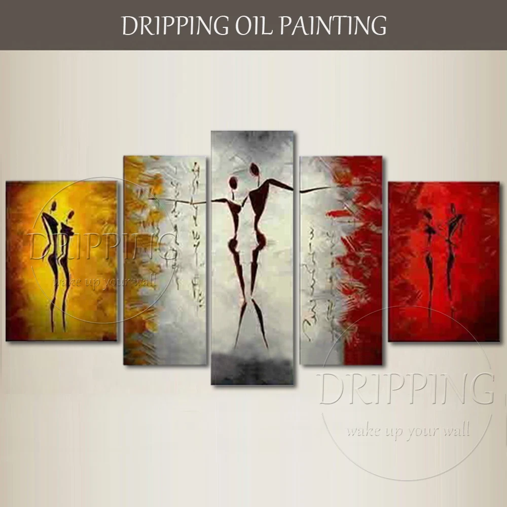 

Artist Handmade High Quality 5 Pieces Thick Texture Dancer Portrait Oil Painting Wall Art 5 Panels Abstract Dancer Oil Painting