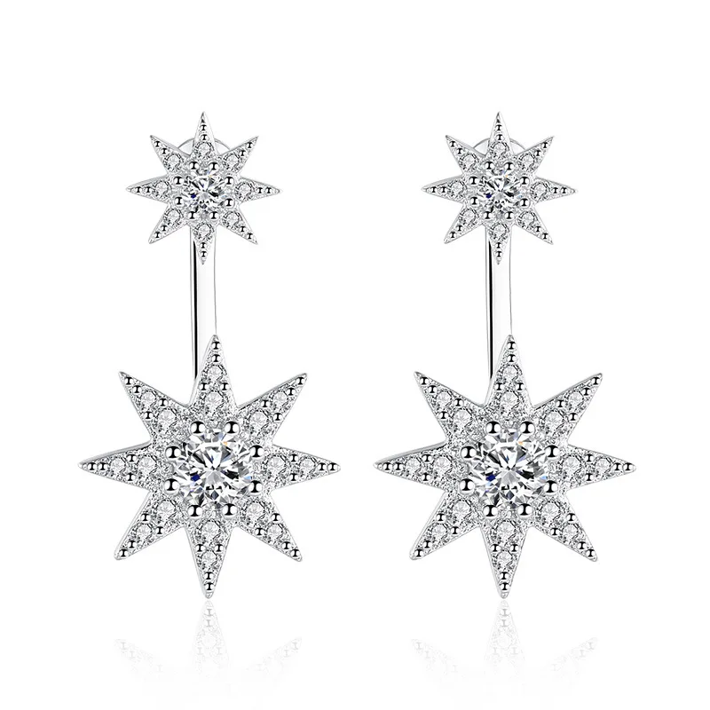 Boucles d'oreilles à tige en argent regardé 925 pour femme, tendance, étoile de cristal, bijoux féminins, cadeau de Noël, pas cher, anti-allergie