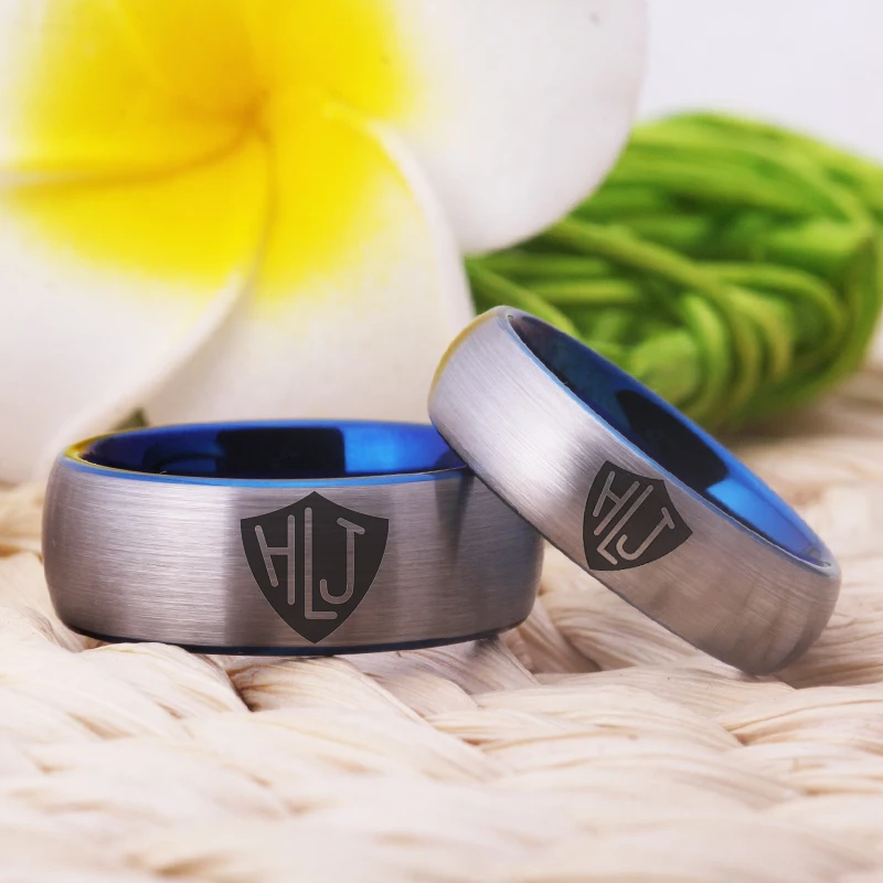 YGK Jewelry Spanish CTR Ring HLJ Design Ring 8mm/6mm Matte Silver outside Blue inside Tungsten Carbide Ring