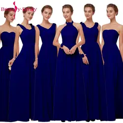 Royal Blue Chiffon Brautjungfer Kleider 2021 Lange für Frauen Plus Größe A-linie Ärmellose Hochzeit Party Prom Kleider Schönheit Emily