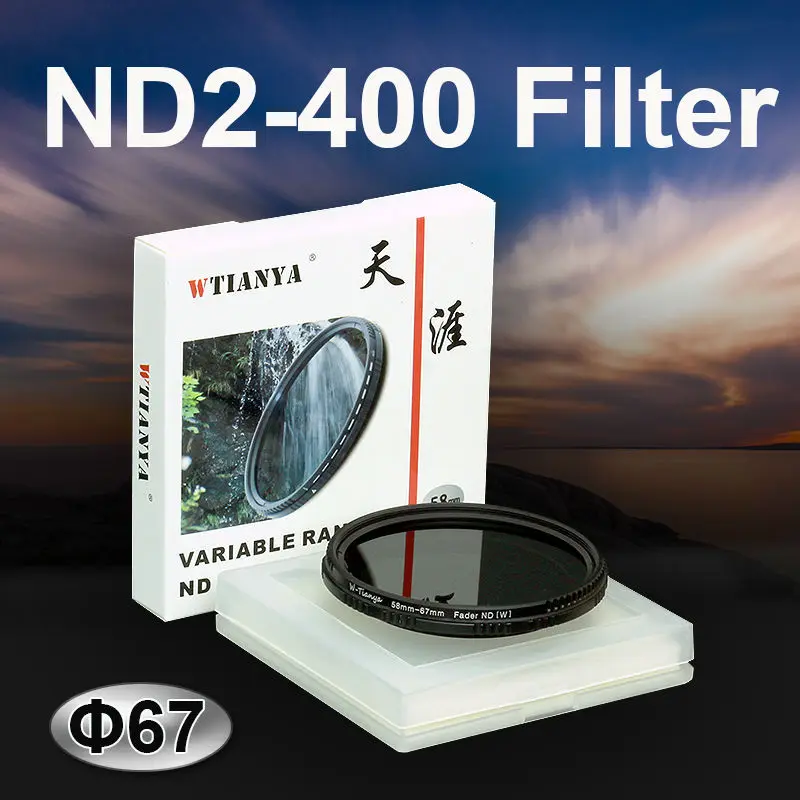 

WTIANYA 67mm ND2-400 Fader Variable Neutral Density ND Filter 67 mm for DSLR Camera Adjustable ND2 ND4 ND8 to ND400