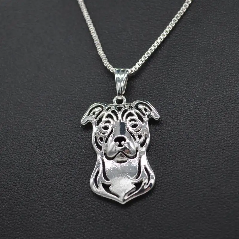 Women's Staffordshire Bull Terrier Necklaces Jewelry Metal Dog Pendant Necklaces For Lovers Drop Shipping