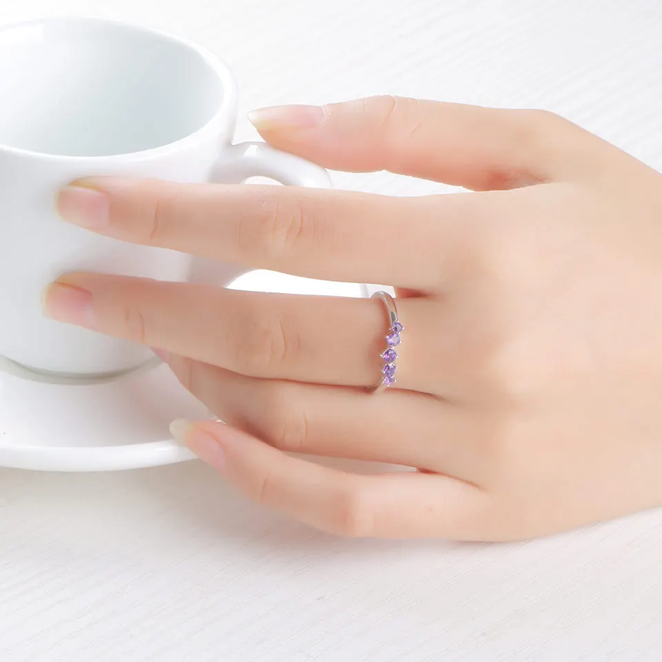 UMCHO Natural African  Amethyst Rings for Women Solid 925 Sterling Silver Stacking Ring Engagement Wedding Gemstone Jewelry