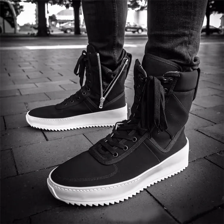 Chaussure Homme Superstar Runway High Top Sneakers Military Shoes Men Platform Ankle Boots Black Thick Bottom Rubber Flat Botas