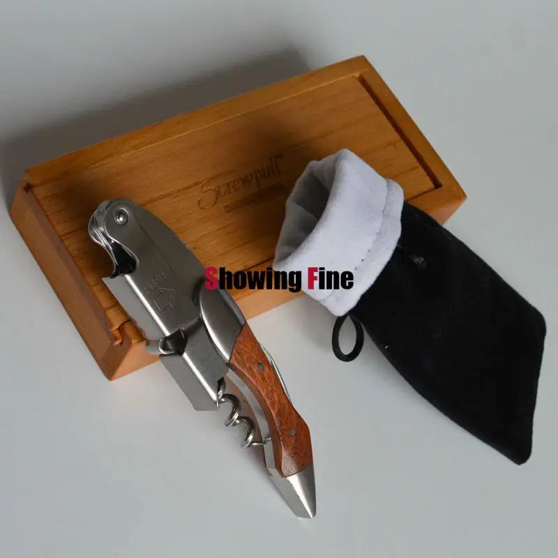 

Christmas Gift 2-steps Screwpull Wine Corkscrew Opener Stainless & Wooden Bottle Openors 2 Hinges Waiter's Wooden Box Packed