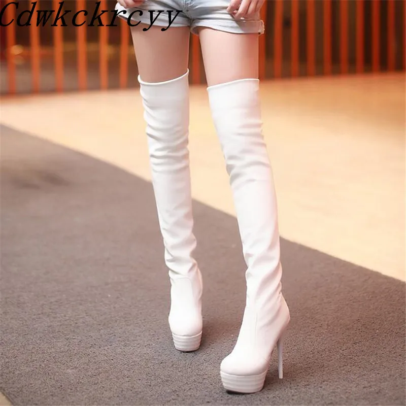 

winter New pattern fashion Round head black sexy Super high heel 14CM Over knee Thin leg Boots Add wool Keep warm Women Boots