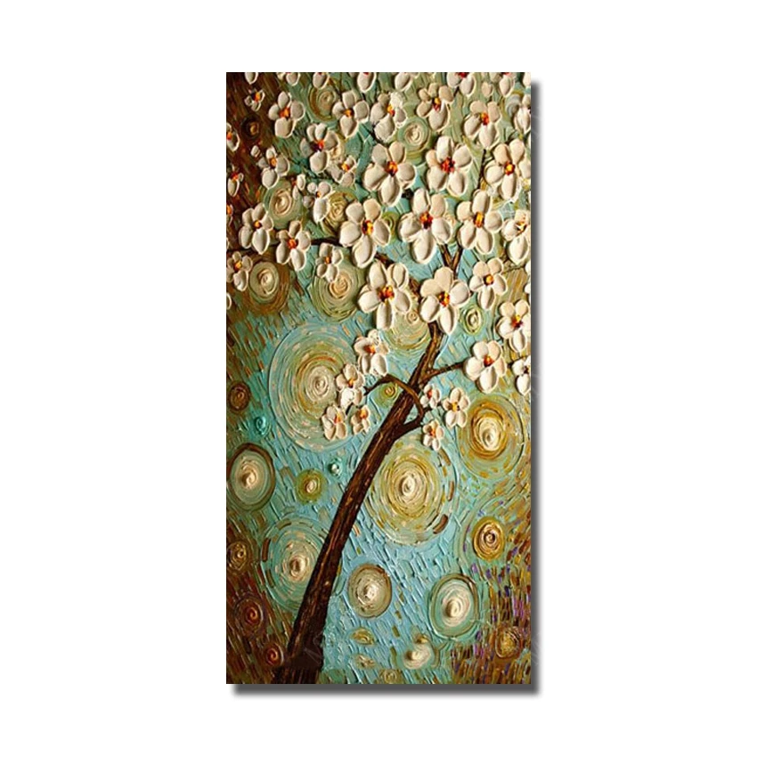 

Free Shipping 100%hand Painted Canvas Oil Paintings Abstract Flower Tree Wall Painting Flower For Living Room Wall No Framed