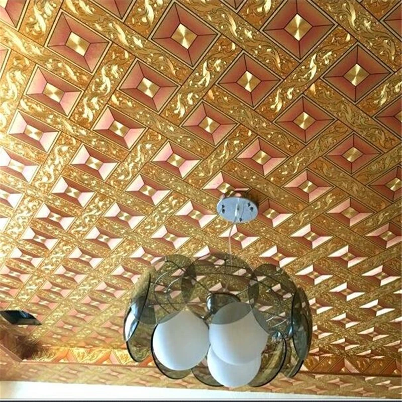 

beibehang Ceiling wallpaper golden yellow diamond lattice KTV hotel living room bar aisle ceiling roof wallpaper papel de parede