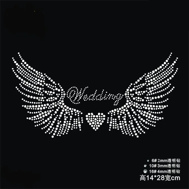 

2pc/lot Wedding wings design motif designs iron on transfer hot fix rhinestone transfer motifs applique patches