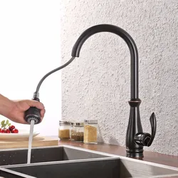 Oil Rubbed Bronze brass Pull Down Kitchen Faucet with two functions Pull Out sprayer, Swivel Spout Singel Lever Mixer faucet-