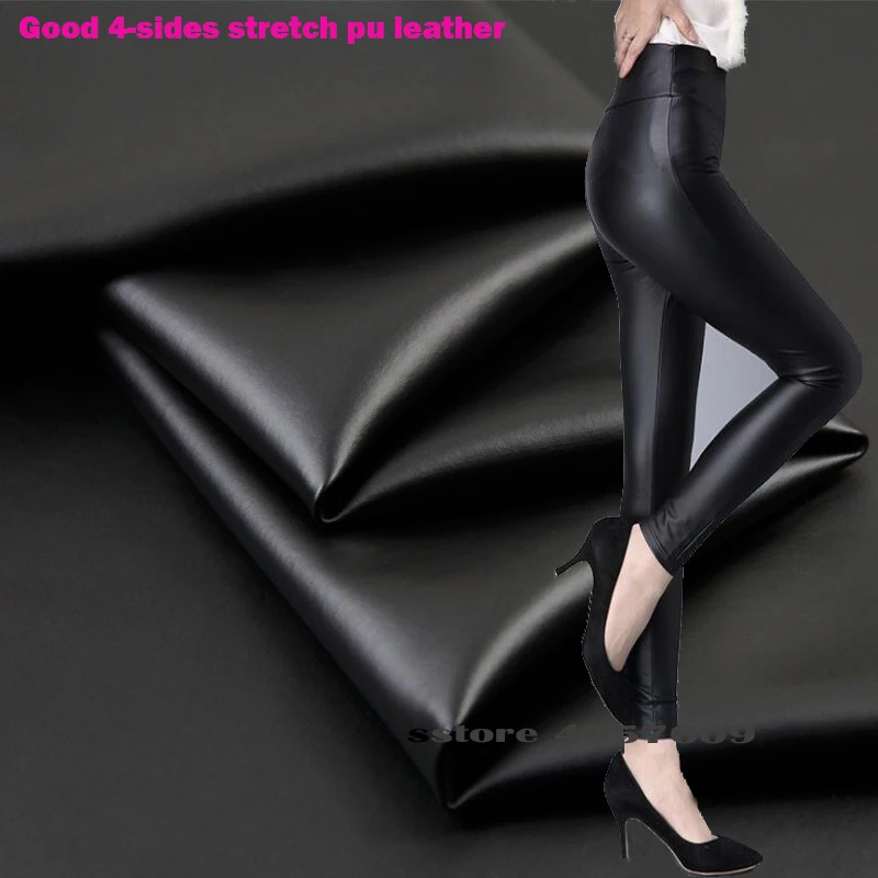 Good Black PU Leather Faux Leather Fabric 4-Side Elastic Bright Synthetic Leather Fabric Sewing Patchwork Diy Pants 69*50cm 1pcs