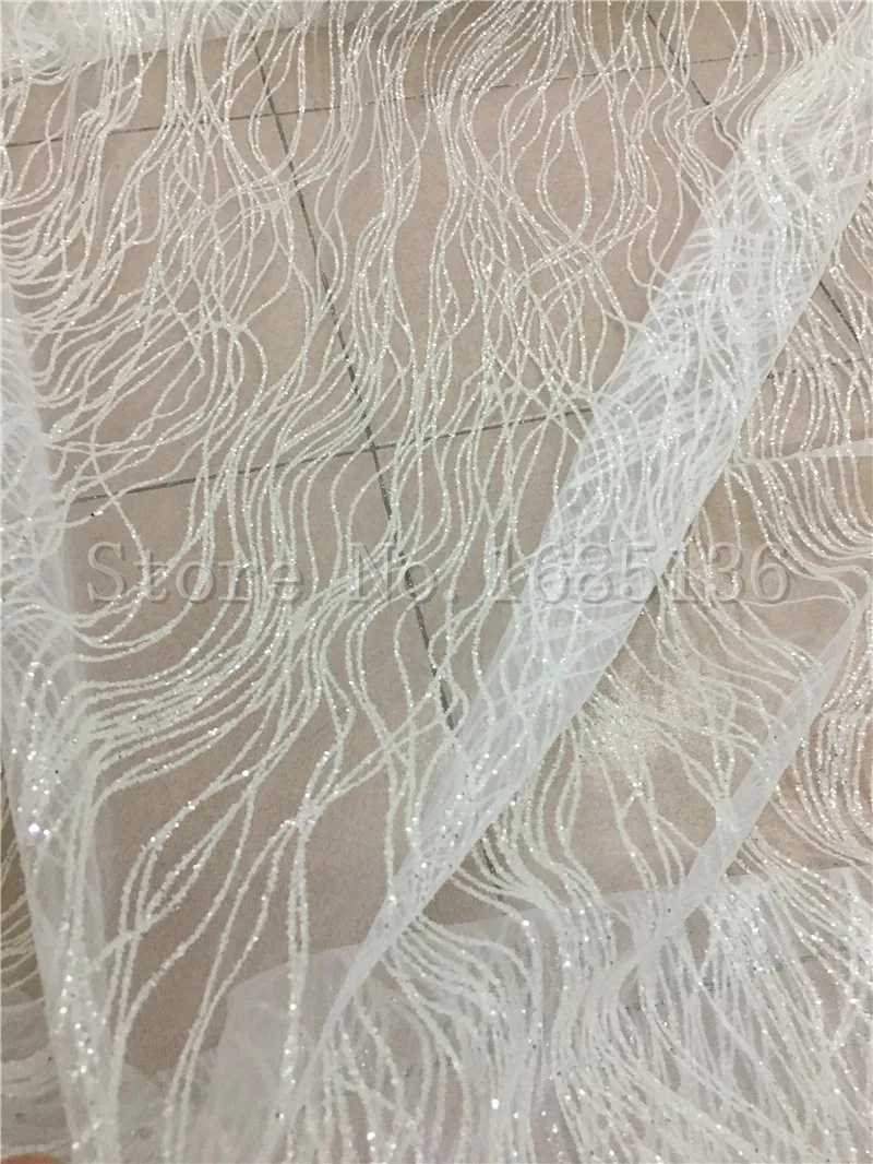 Imagem -04 - Bordado Tule Lace Jardas Lote com Glitter Colado Super Qualidade Glitter Lace Fabric na Cor Branca Clara Novo H72409