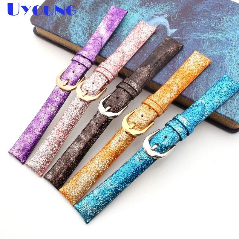 Glittering genuine leather watchband High gloss paint woman fashion watch band 12 14 16 18 20 22mm small watch strap