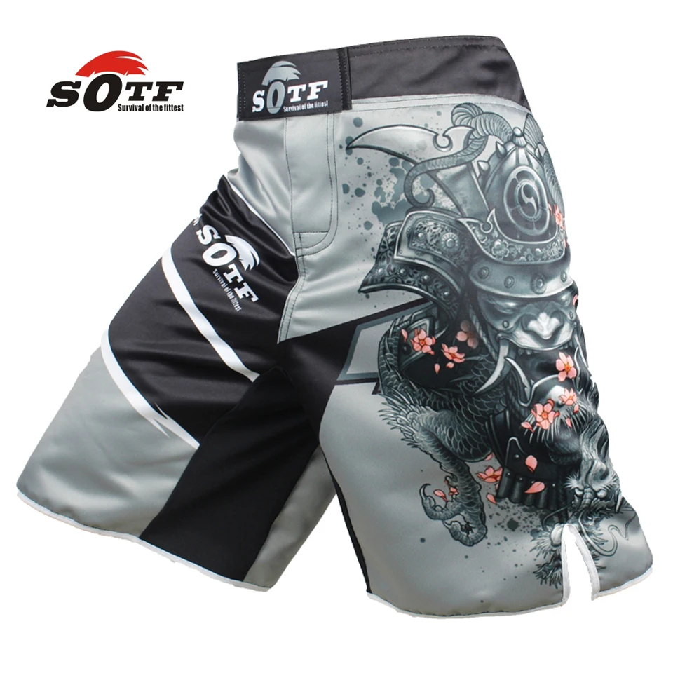 SOTF men\'s Japanese warrior gray sports fitness angle pants Tiger Muay Thai boxing shorts mma short kickboxing  boxeo pretorian