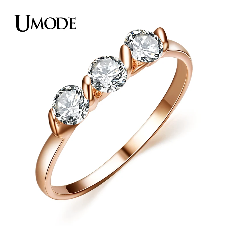 

UMODE Rose Gold Color 0.25ct * 3 Pieces Zirconia aneis feminino anelli Ladies Jewellery Rings JR0063A