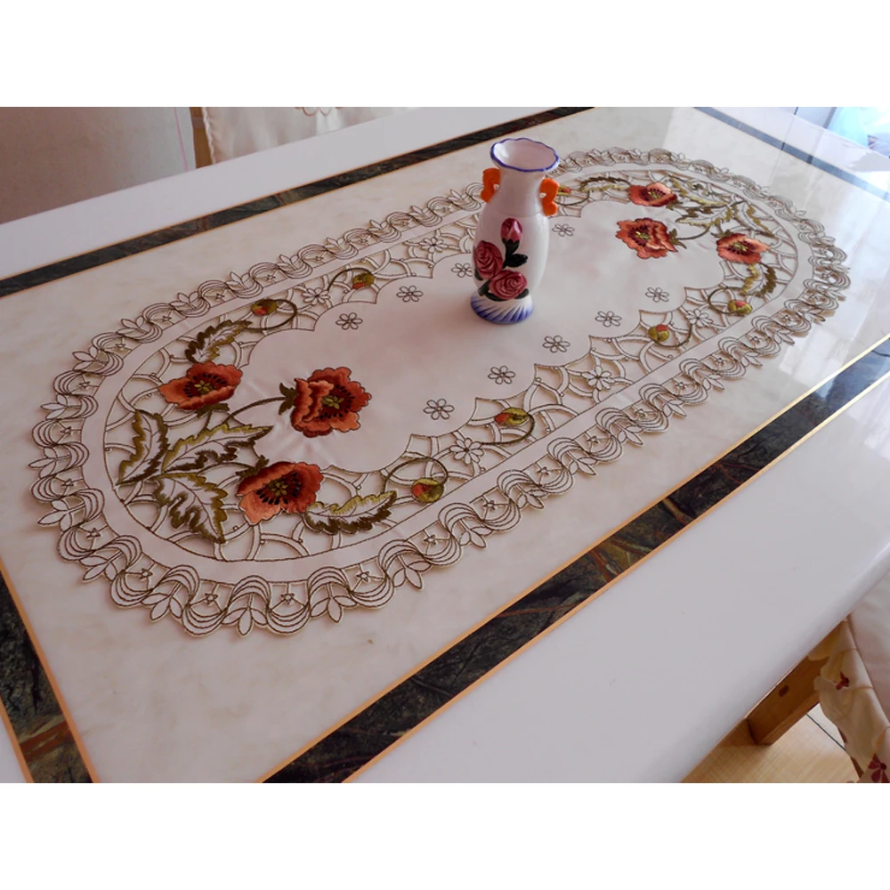 RAYUAN Embroidered Peony Foral Cutwork Tablecloths Oval Table Cover Table Cloth Wedding Party Decor 30x45CM 40x85CM