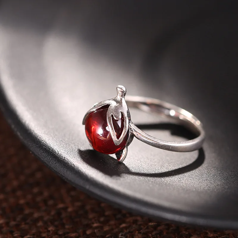 

925 silver fox red pomegranate silver ring ring Ms. opening new listing special group