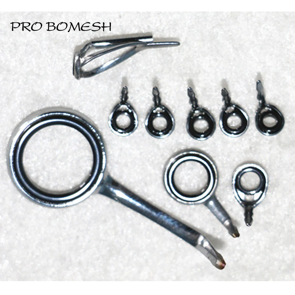 Pro Bomesh 2.6g 9pcs/Kit Spinning Fishing Rod Guide Set Kit SIC Ring Stainless Steel Guide DIY Fishing Rod Guide  Accessory