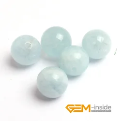 Natural Stone Blue Aquamarines Round Loose Spacer Accessorries Beads For Jewelry Making 5 Pcs DIY Jewelry Charm Bead 5mm 6mm 8mm