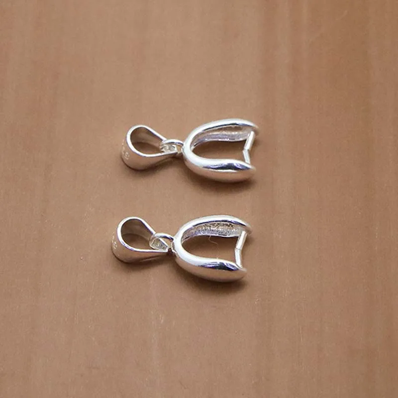 2pcs Genuine Real Pure Solid 925 Sterling Silver Pendant Clip Clasp Pinch Hook Pin Bail Beads Connectors Jewelry Making Findings