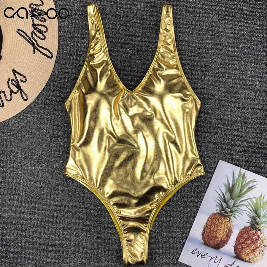 Nuovo costume da bagno intero argento lucido oro costumi da bagno donna costumi da bagno donna scollo a V costume da bagno costumi da bagno Monokini