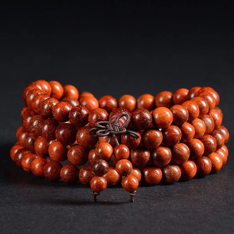 108 *0.8cm 0.6cm Rosewood Prayer Beads Tibetan Buddhist Mala Buddha Bracelet Rosary Wooden Bangle Men Women Yoga Jewelry