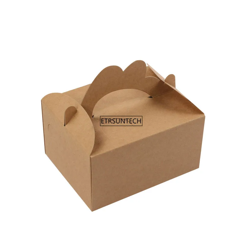 

500pcs Kraft Paper West Point Baking Cake Box Carton Portable Baking Cake Cookie Container With Handle For Kitchen Bread Storage