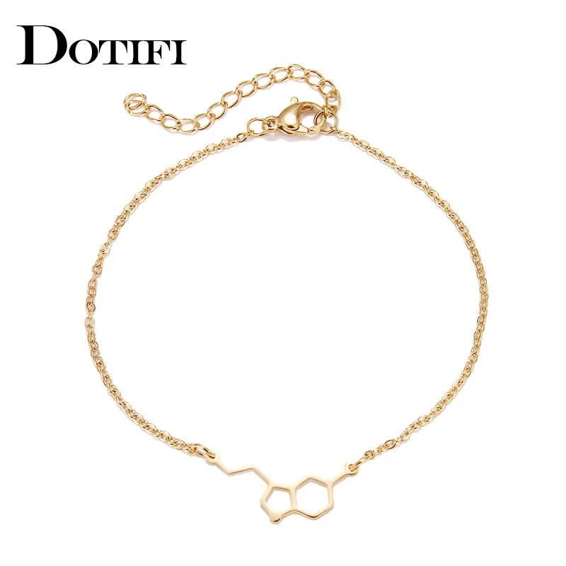 DOTIFI Stainless Steel Bracelet For Women Gold Color Erotonin Molecule Chemistry Geometric Lover\'s Engagement Jewelry