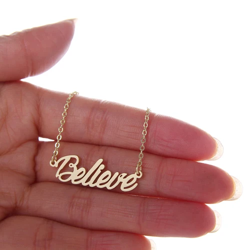 

Believe Name Necklace for Women Stainless Steel Jewelry Nameplate Pendant Collares Para Mujer Letters Choker