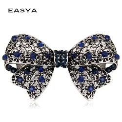 EASYA 2022 New Fashion Blue Crystal Rhinestone Bowknot Barrettes Hair Clips Vintage Elegant Bowknot Hair Accessories Ornaments