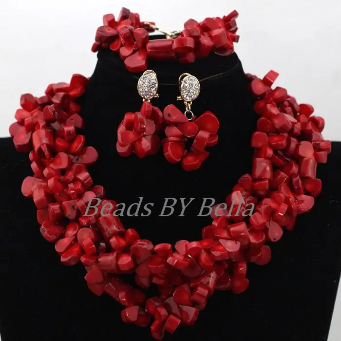 Imagem -03 - Colar Nigeriano com Miçangas Joia Tradicional para Casamento Colar Vermelho Africano Coral Contas para Noiva Abk183