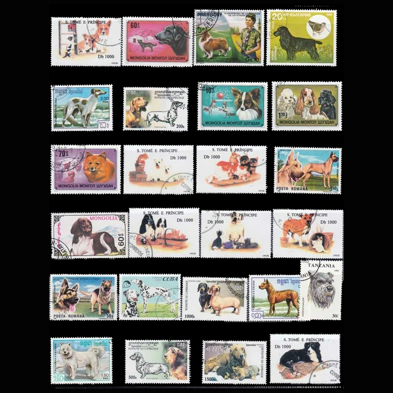 50 PCS/LOT Topic Dog All Different NO repeat Unused Postage With Post Mark Stamps For Collecting