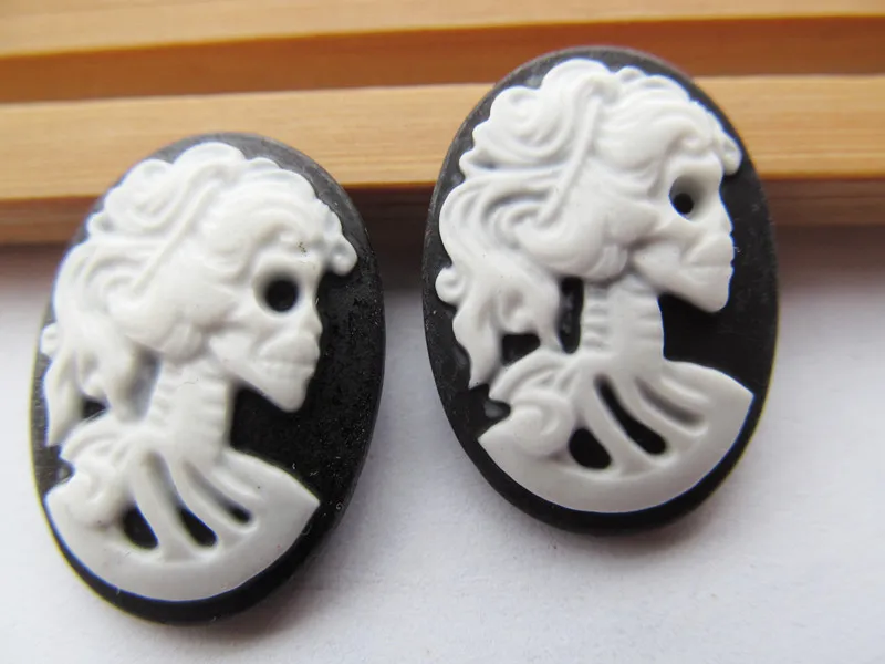 20pcs 18x25mm Black/White Oval Flatback Resin Beauty Skull Head Cameo Charm Finding,Phone Decoration Kit,DIY Accessory Jewellry