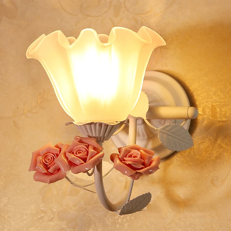 

Children Room Warmly flower Wall light wedding Rose Bedroom Bedside Lamps LED wall sconce Garden Corridors glass Mirror Lamps