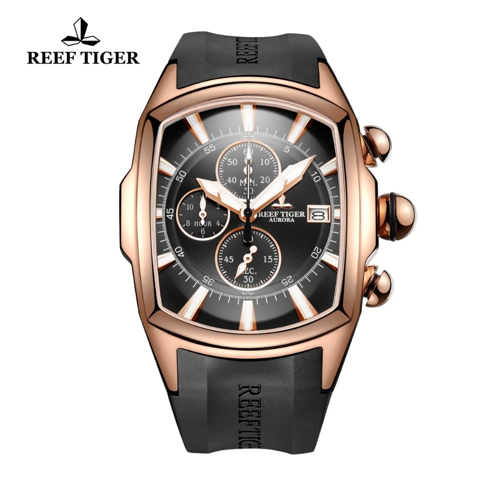 New Arrival Reef Tiger/RT Big Watch Mens Waterproof 100M All Black Sport Watches Date Chronograph Clock RGA3069-T