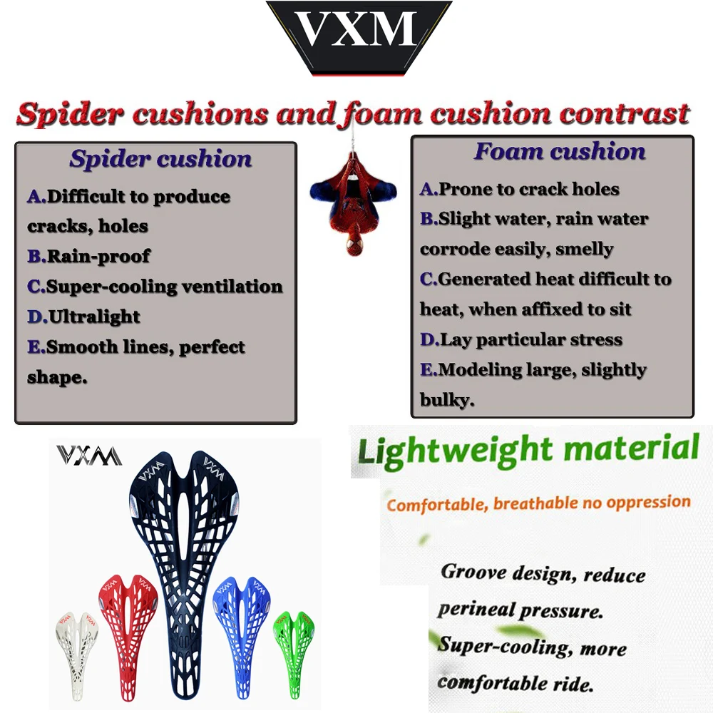 VXM Bicycle saddle Road Bicycle Mountain bike saddle Cycling Breathable Spider Ergonomic Hollow Front seat Mat Bicycle parts