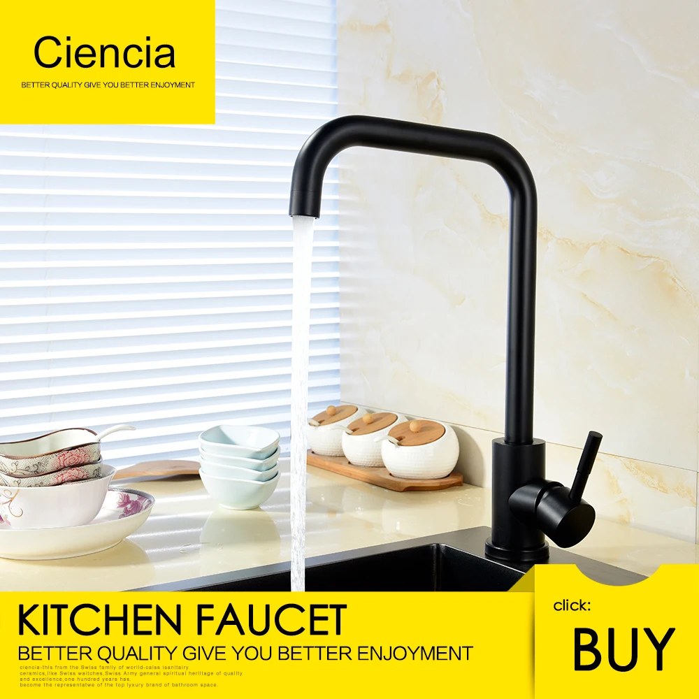 Ciencia 304 Stainless steel Black Kitchen Faucet 360 degree rotate Kitchen Mixer Cold and Hot Tap Deck mounted