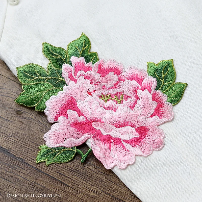 AHYONNIEX 4 Colors High Quality Clothing Applique Embroidery Lace Flower Patches Sew On Peony Patch Flower in Pairs