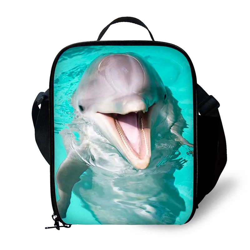 3D Dolphin Print Children Lunch Bag Durable Insulated Dolfins Lunchbox Small Black for Children Boys Customized Hoter cooler Bag