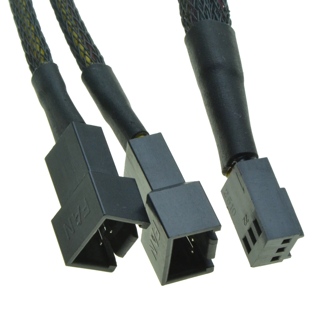 12V 3 Pin Fan PWM 1 to 2 way Power supply Extension Cable Y Splitter Port Multiplier Computer Pump Fan 24AWG wire with sleeved