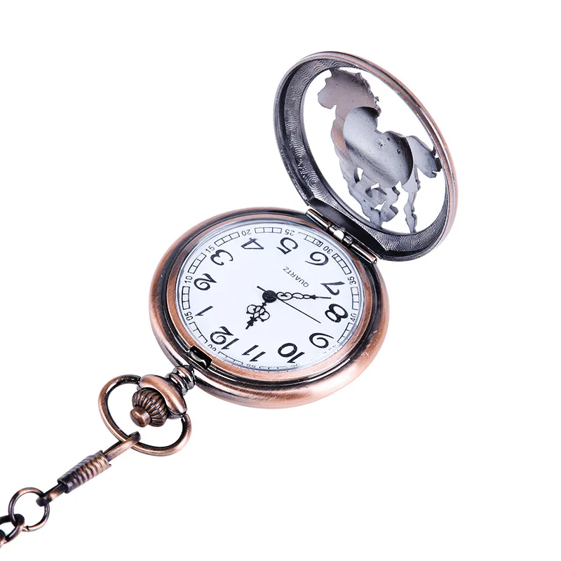 9045     Classical hot sale silver large thick chain three small people driving retro pocket watch with waist chain