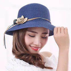 2019 Summer New Solid Floppy Straw Hats For Women Flower Accessories Ladies Summer Beach Sun Caps Panama Style Hat