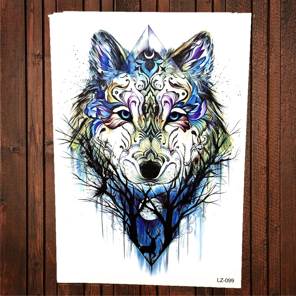 Sexy Black Tribal Wolf Men Chest Tattoo Stickers Women Temporary Tattoo Watercolor Planet Forest Waterproof Geometric Tatoos