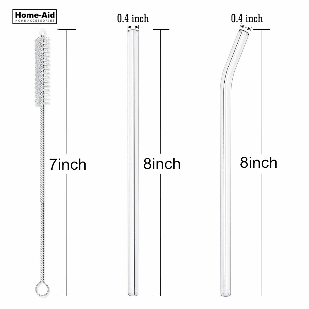 

100pc Reusable and Temperature Resistant Environmental Glass Water Drinking Straws with Brush Wedding Birthday Party